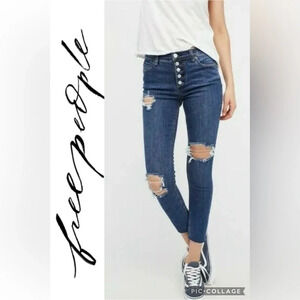 Free People Women’s Reagan Destroyed Ankle Length Raw Hem Skinny Jeans Size 27